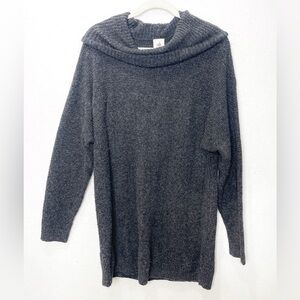 CAbi #4096 Heathered Gray Long Vowl Neck Sweater Cotton Blend Size Large